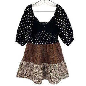 ASOS Crochet Tiered Babydoll Mini Dress In Animal Print